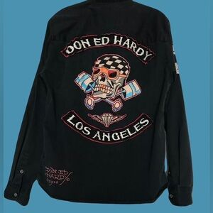 Y2K Ed Hardy Motorcycle Shirt Embroidered Size Men’s Medium